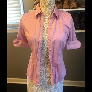 Pink and white checkered button down blouse